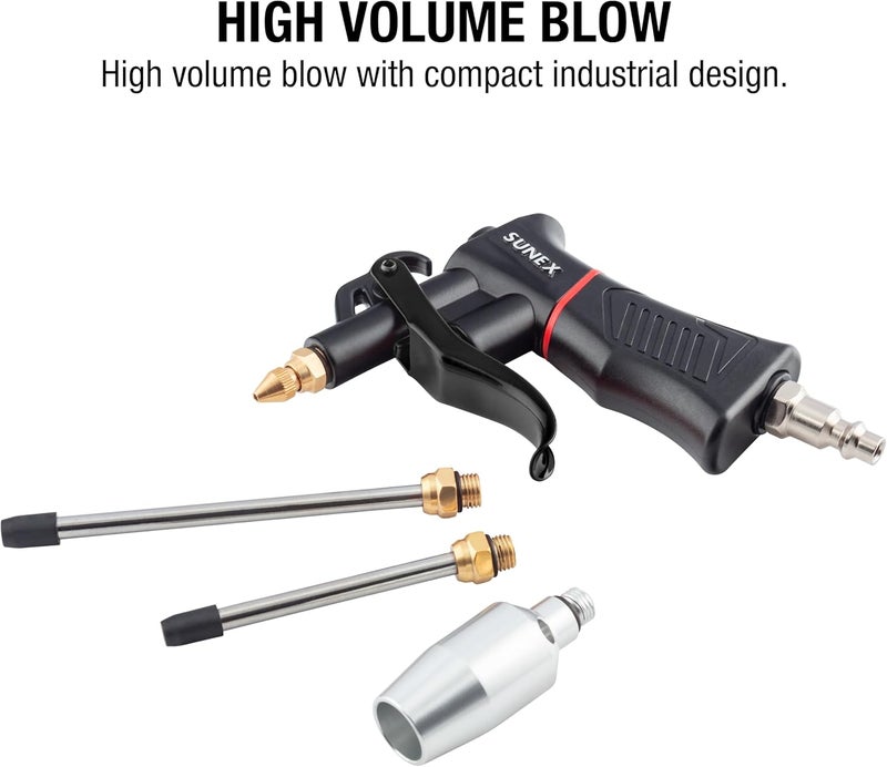 Sunex Tools SUNEX SXBG01K Air Blow Gun Kit with Variable Trigger, Adjustable Nozzle, Venturi Tip, 2 Rubber Tip Extensions - Image 2